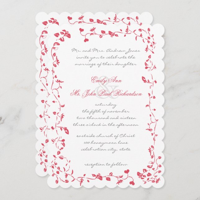 Vintage Roses Deep Honeysuckle Wedding Invite (Front/Back)