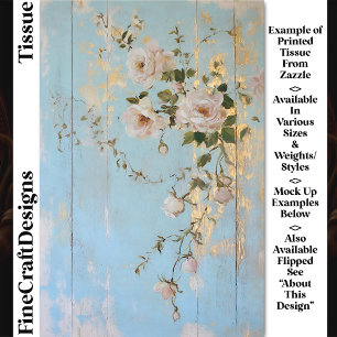 Vintage Roses, Distressed Blue Wood DY5R Decoupage Tissue Paper