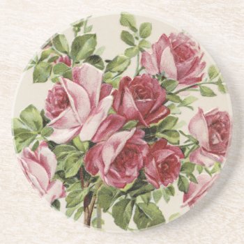 Vintage Roses Drink Coaster by golden_oldies at Zazzle