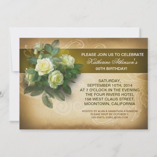 vintage roses elegant birthday invitations