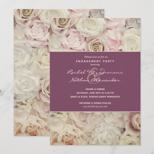 Vintage Roses Engagement Party Invitation (Front/Back)