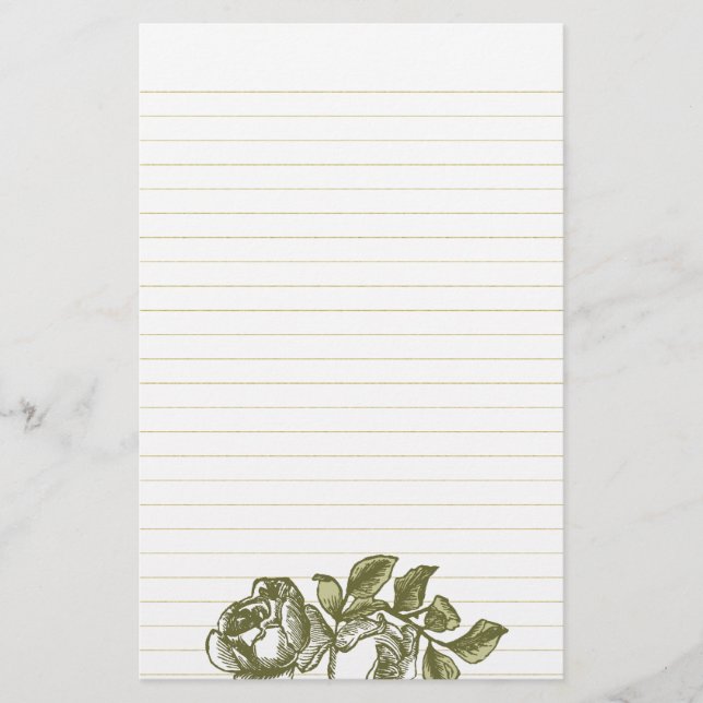 Vintage Roses Etching Gold Lined Stationery (Front)