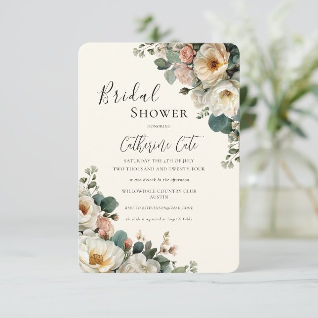 Vintage Roses Floral Bridal  Invitation (Standing Front)