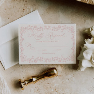 Vintage Roses Floral Frame Wedding RSVP Card