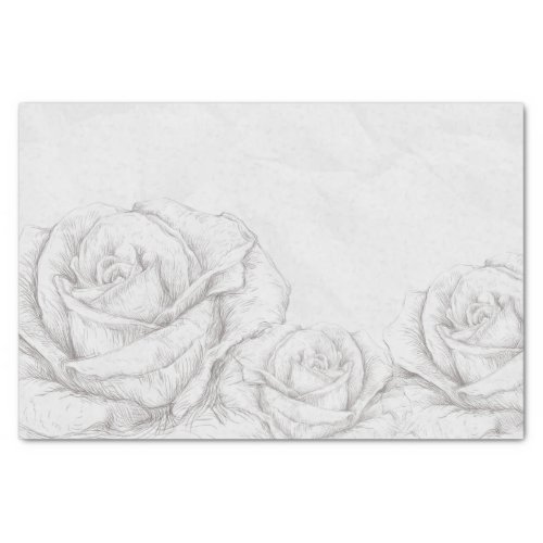 Vintage Roses Floral Grey Decorative Tissue Paper
