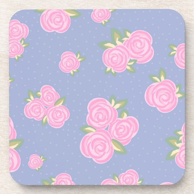 Vintage roses floral pattern beverage coaster (Front)