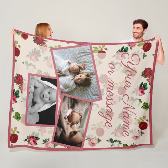 Vintage Roses Floral Pattern Custom Photos Fleece Blanket ...