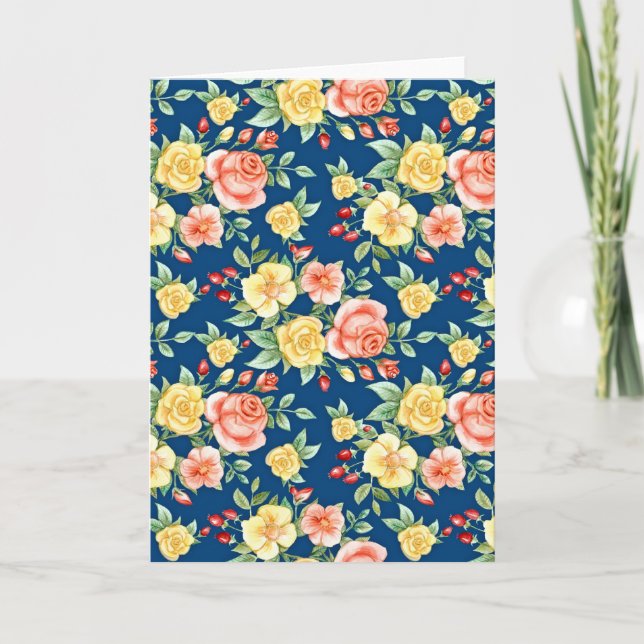 Vintage Roses Floral Pattern Illustration Card (Front)