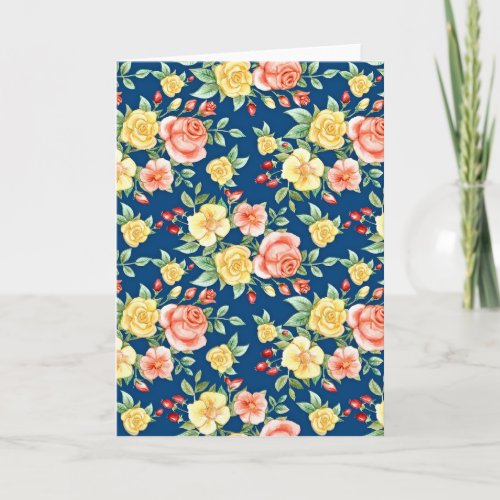 Vintage Roses Floral Pattern Illustration Card