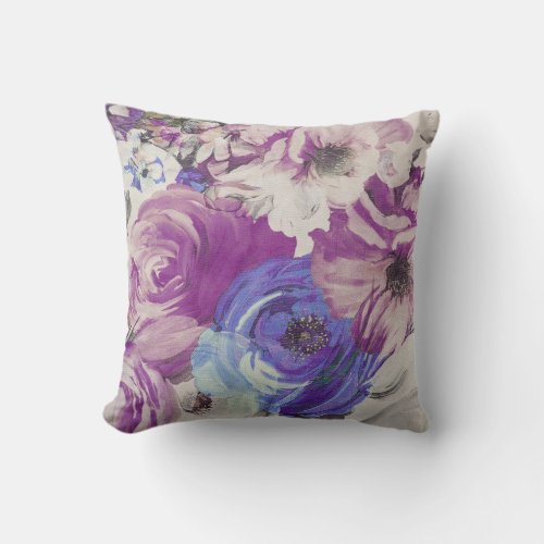 Vintage Roses Floral Pattern Illustration Throw Pillow