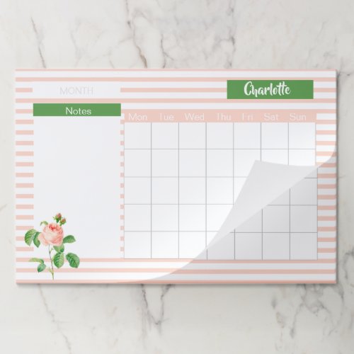 Vintage Roses Floral Personalized Monthly Calendar Paper Pad