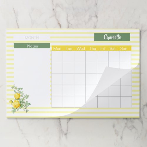 Vintage Roses Floral Personalized Monthly Calendar Paper Pad