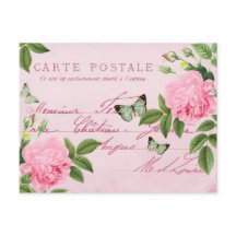 Vintage roses floral postcard with butterflies