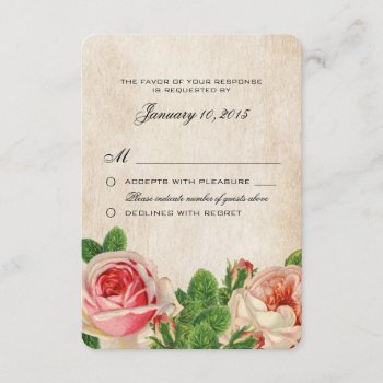 Vintage Roses Floral Wedding Rsvp Custom by prettypicture at Zazzle