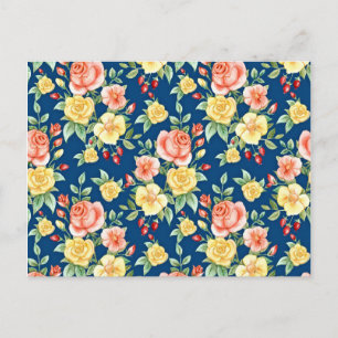 Vintage Roses Flowers Pattern Illustration Postcard