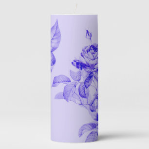 Vintage Roses Flowers Purple Blue Classic Romantic Pillar Candle
