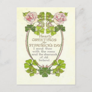 Vintage Roses Four Leaf Clovers St Patrick's Day C Postcard