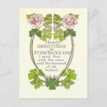 Vintage Roses Four Leaf Clovers St Patrick's Day C Postcard by kinhinputainwelte at Zazzle