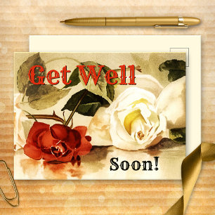Vintage Roses Get Well Soon Postcard