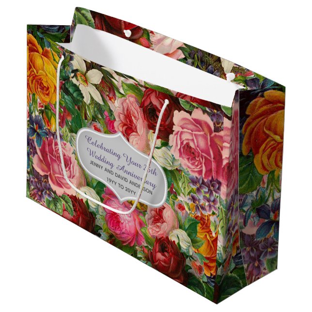 Vintage Roses Gift Bag Personalized EDIT TEXT (Front Angled)