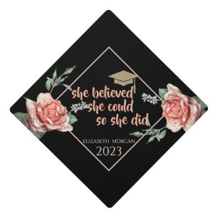 Vintage Roses Glitter Graduate Cap