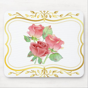 vintage roses gold frame floral design mouse pad