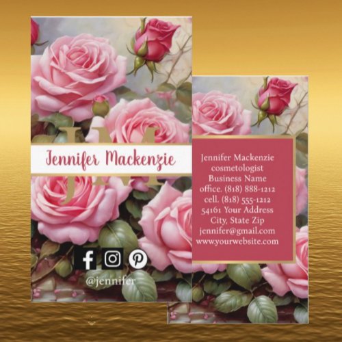 Vintage Roses Gold Pretty Pink  Business Card