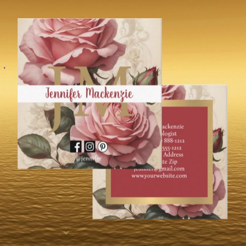 Vintage Roses Gold Pretty Pink  Square Business Card