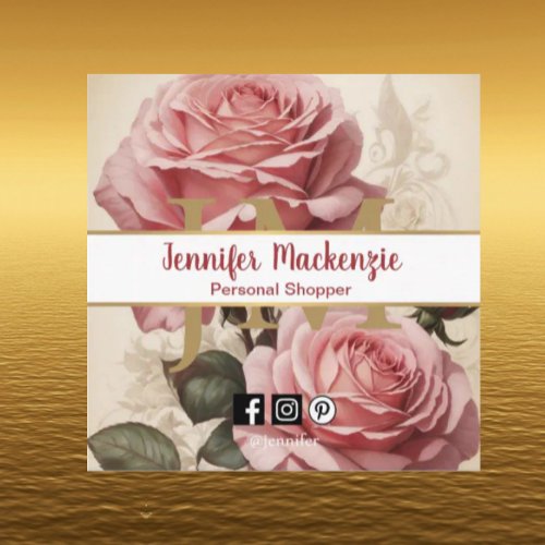 Vintage Roses Gold Pretty Pink  Square Business Card