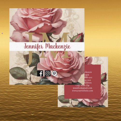 Vintage Roses Gold Pretty Pink  Square Business Card