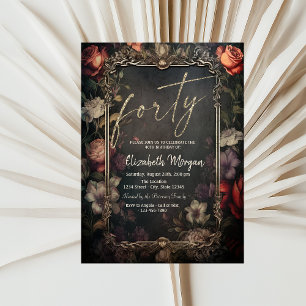 Vintage Roses Gothic 40th Birthday Invitation
