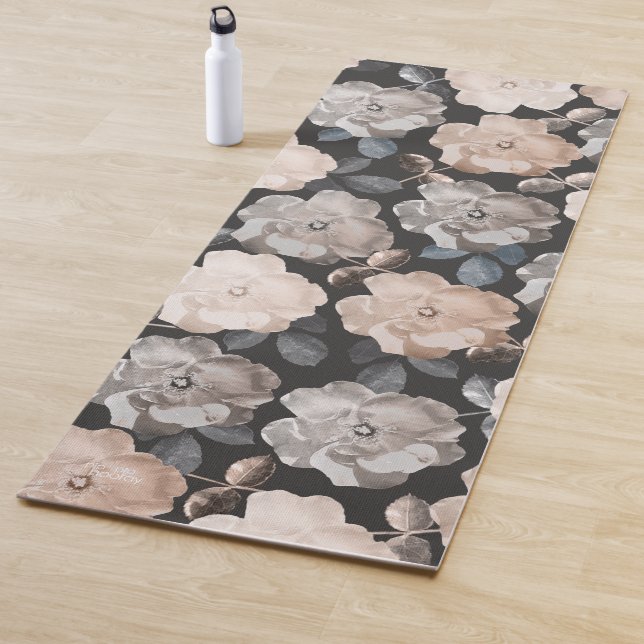 Vintage Roses Gray Yoga Exercise Floor Mat (In Situ)