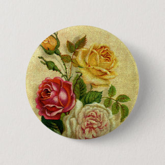 Vintage Roses Grunge Pinback Button