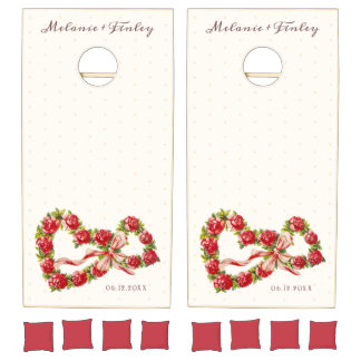 Vintage Roses Hearts Floral Rustic Retro Wedding Cornhole Set