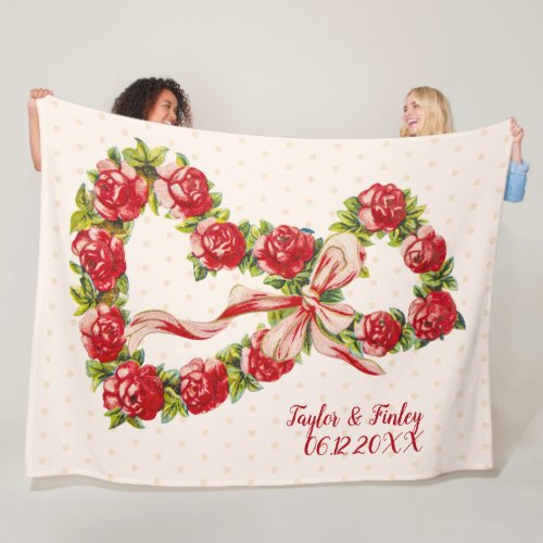 Vintage Roses Hearts Floral Rustic Retro Wedding Fleece Blanket