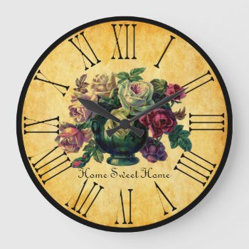 Vintage Roses Home Sweet Home Bistro Inspired Large Clock by 2shirt at Zazzle