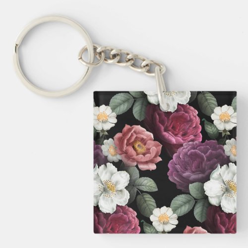 Vintage Roses Illustration Art Keychain