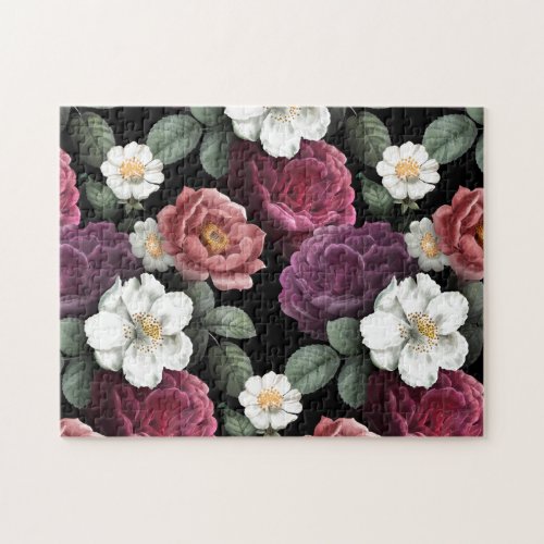 Vintage Roses Illustration Flowers Art Jigsaw Puzzle