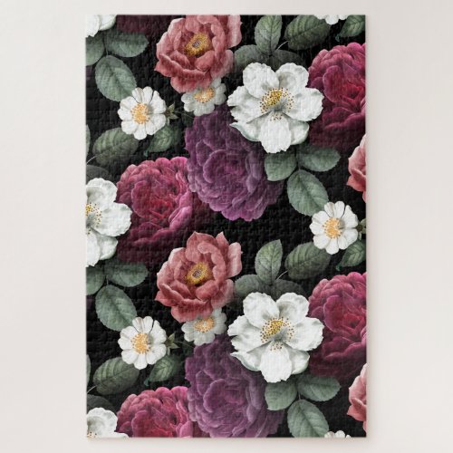 Vintage Roses Illustration Flowers Art Jigsaw Puzzle