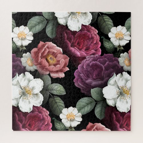 Vintage Roses Illustration Flowers Art Jigsaw Puzzle