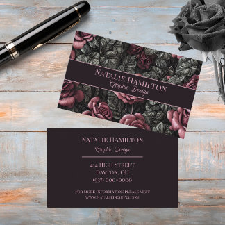 Vintage Roses in Black and Mauve Business Card
