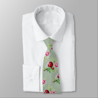 vintage roses in dusty sage green neck tie
