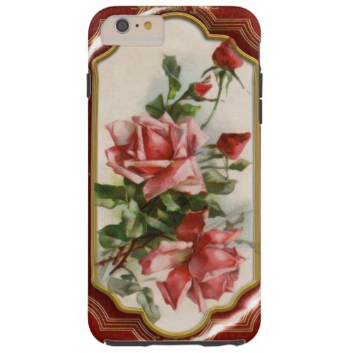 Vintage Roses in Red and Gold Enamel Frame Tough iPhone 6 Plus Case