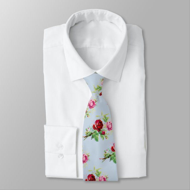 vintage roses in soft power  blue  neck tie (Tied)
