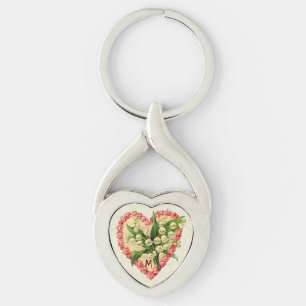 Vintage Roses & Lily-of-the-Valley Custom Monogram Keychain
