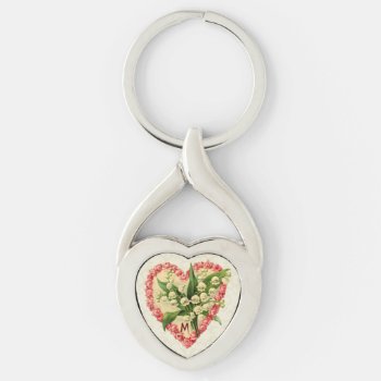 Vintage Roses & Lily-of-the-valley Custom Monogram Keychain by walstraasart at Zazzle