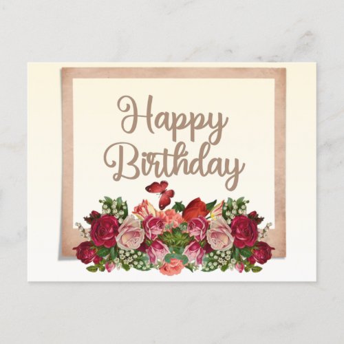 Vintage Roses Lily of the Valley Happy Birthday Postcard