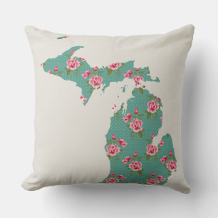 Vintage Roses Michigan Silhouette Throw Pillow