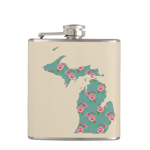 Vintage Roses  Michigan State Silhouette Flask