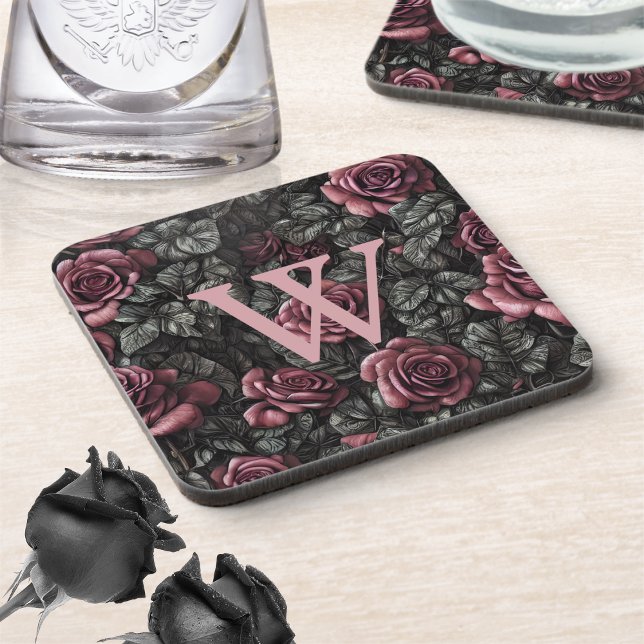 Vintage Roses Monogram Beverage Coaster (Creator Uploaded)